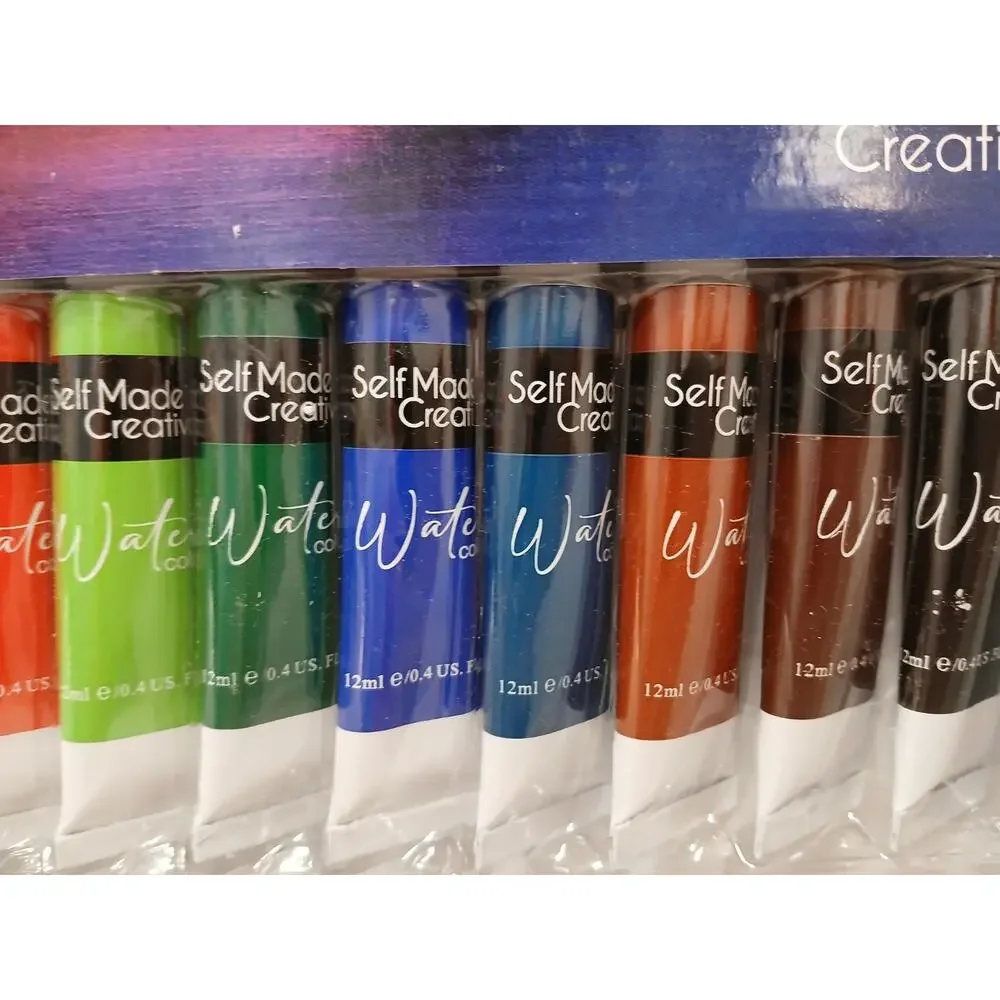 17 Pc WATERCOLOR Tubes Paint Set‎ w 4 Taklon Paint Brushes + Art Palette Value